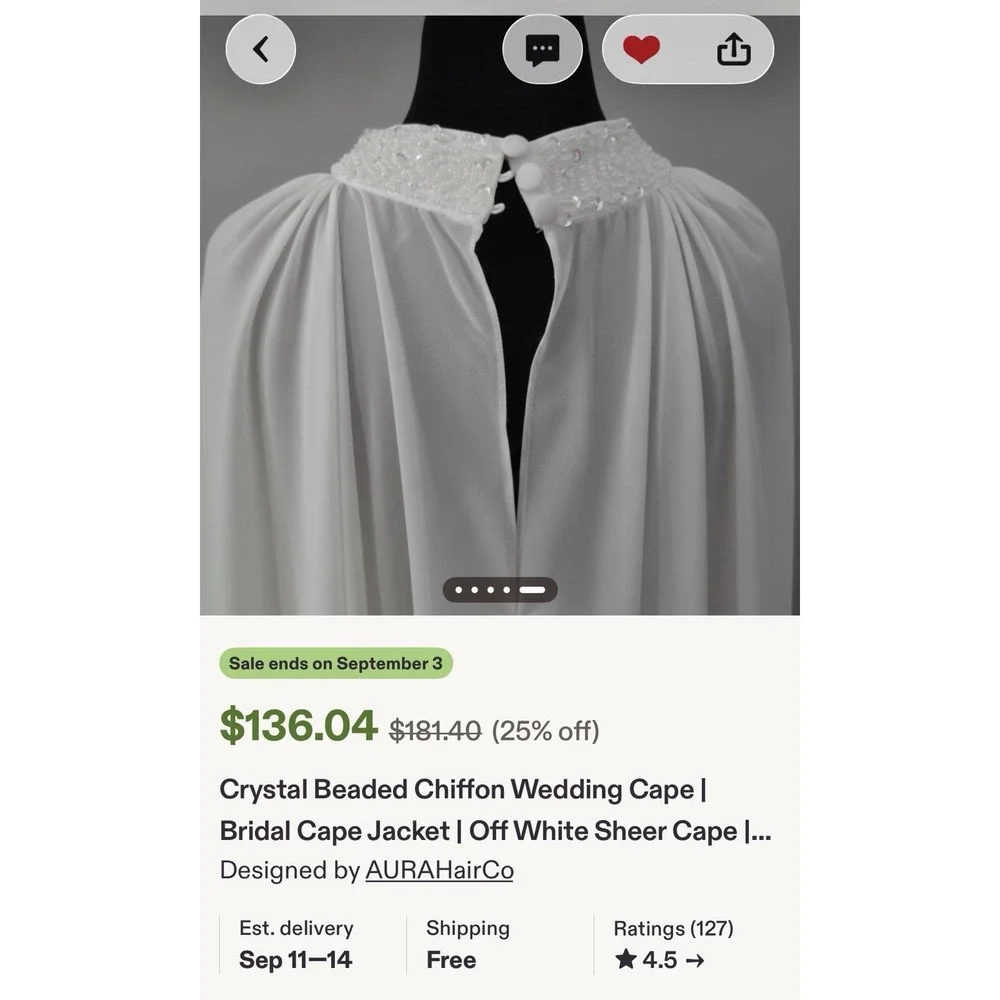 Bridal Crystal Beaded Chiffon Wedding Cape Jacket | Off White Cover Up